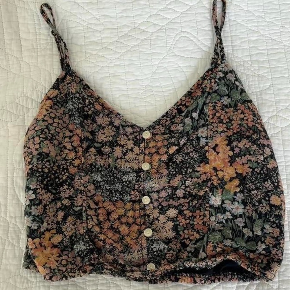 American Eagle Outfitters Brown and Black Buttoned Crop Camisole